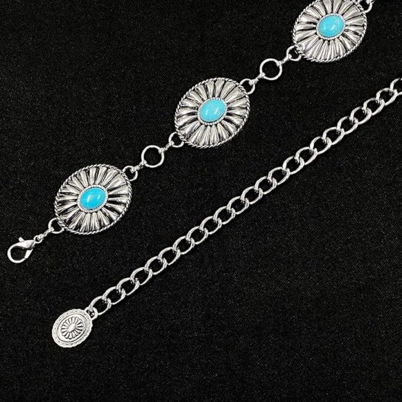Metal concho chain belt turquoise